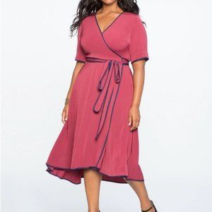 Eloquii True Wrap Dress with Piping Detail *Burgundy Midi Dress size 20